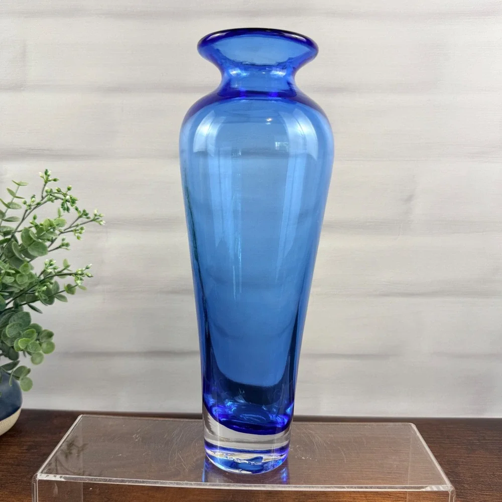 Blenko 8310S Azure Blue Art Glass Vase Don Shepherd 1983 Hand Blown 10
